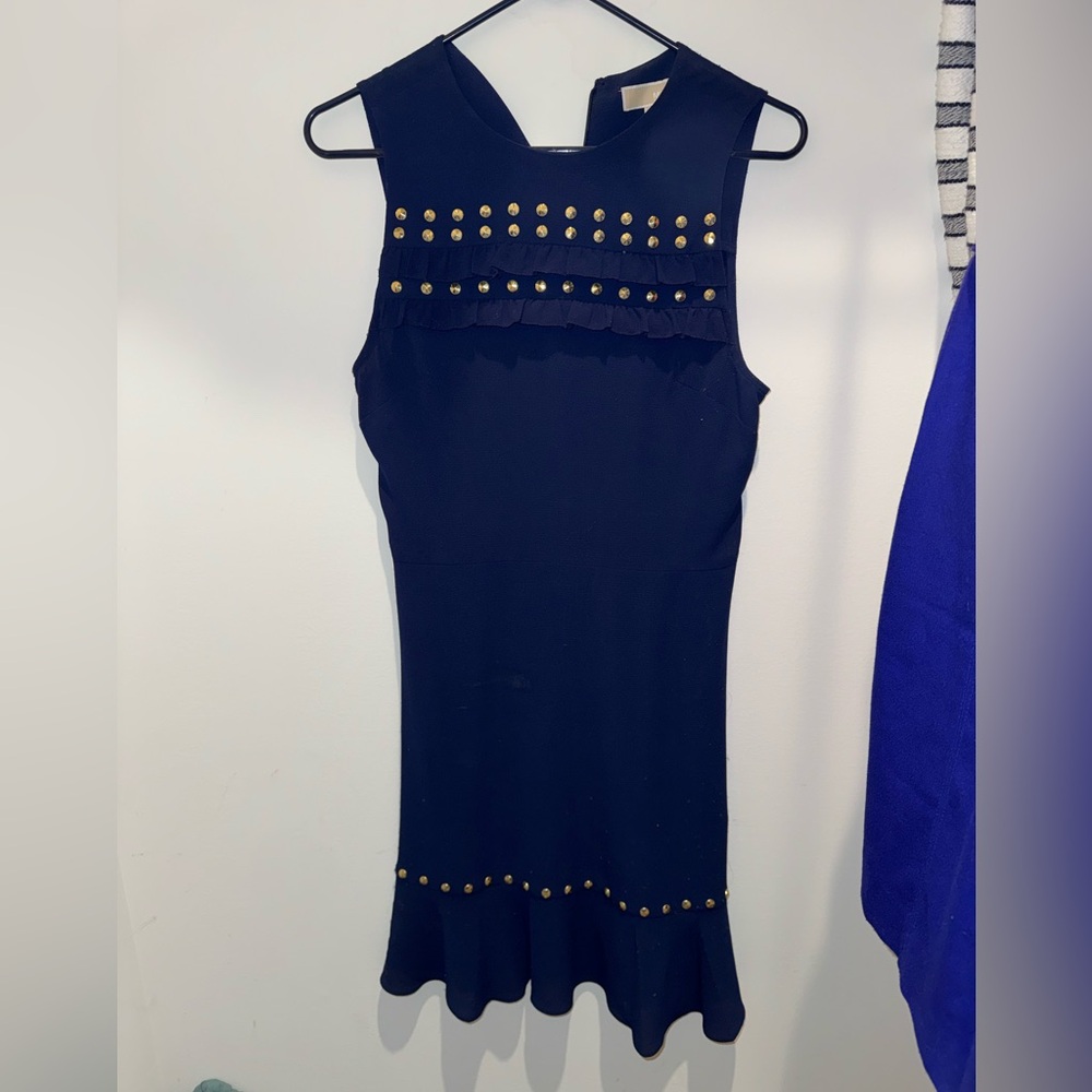Michael Kors Black Mini Dress with Gold Stud Accents